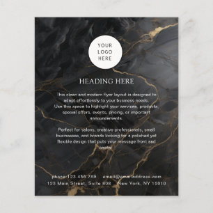 Elegant marmor svart-guld salong Qr-kod & logotyp Flygblad