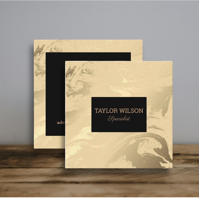 Elegant marmor, svart och guld fyrkantigt visitkort (Elegant foil design - Marble gold square business card)