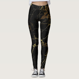 Elegant marmor, svart och guld leggings