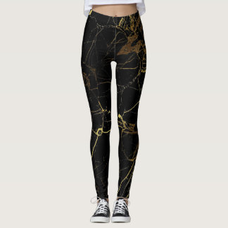 Elegant marmor, svart och guld leggings