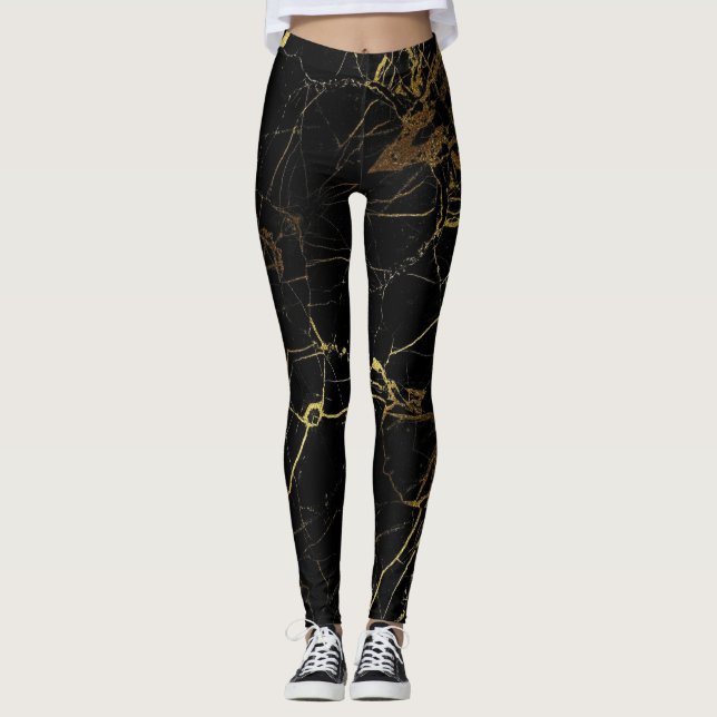 Elegant marmor, svart och guld leggings (Framsida)