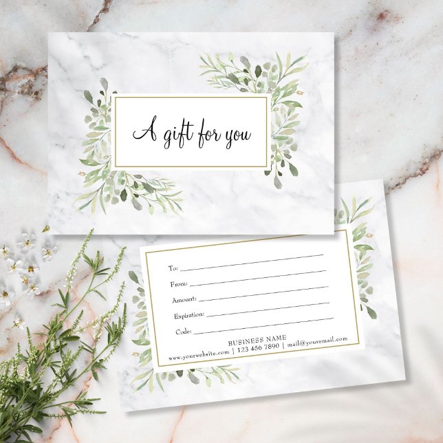Elegant marmorgrönska blomsterpresentkort (Elegant Marble Greenery Floral Gift Certificate)