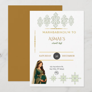 Elegant marockansk grön och guld Henna-fest inbjud Inbjudningar