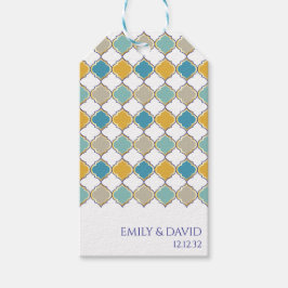 Elegant marockanska plattor, blå Gulten Bröllop Presentetikett