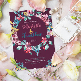 Elegant maronfärgad vattenfärgsfärg blommigt bröll inbjudningar