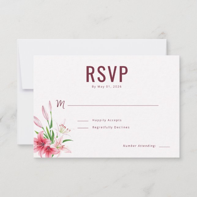 Elegant Maroon Blommig RSVP OSA Kort (Framsida)
