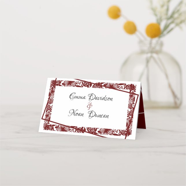 Elegant Maroon Bröllop Bordsnummer Place Card Placeringskort (Framsida)