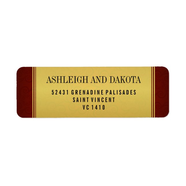 Elegant Maroon Bröllop Collection & Guld Overlay Returadress Etikett (Framsidan)
