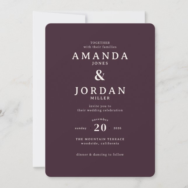 Elegant Maroon Calligraphy Wedding Invitation Inbjudningar (Framsida)