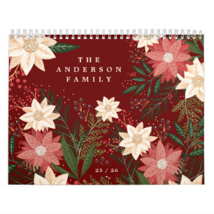 Elegant Maroon Family Namn Poinsettia jul Kalender