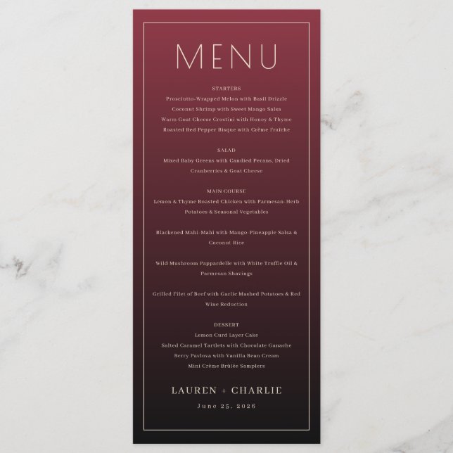 Elegant Maroon Formal Menu Meny (Framsida)