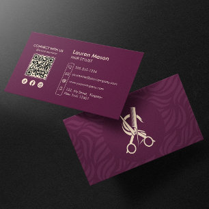 Elegant Maroon Frisör QR-kod Visitkort
