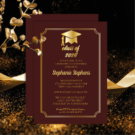 Elegant Maroon | Guld Cap College Graduation Party Inbjudningar