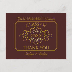 Elegant Maroon Guld College Graduation Tack Vykort