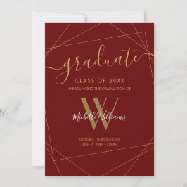 Elegant Maroon Guld Geometric Monogram Studenten Meddelande
