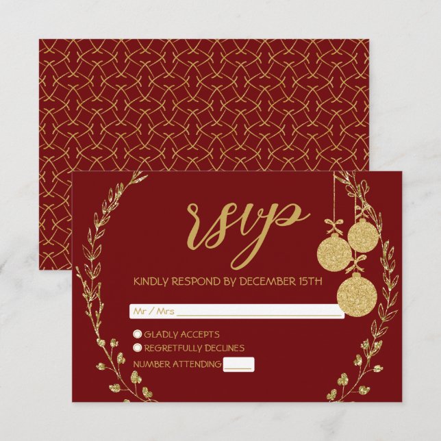 Elegant Maroon Guld Glitter, utandningstjuren Part OSA Kort (Fram/baksida)