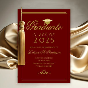 Elegant Maroon Guld Grad Cap College Graduation Meddelande
