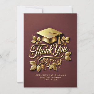 Elegant Maroon Guld Grad Cap Löv Studenten Tack Kort