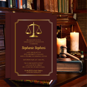Elegant Maroon Guld Law Attorney Studentfest Inbjudningar