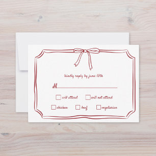 Elegant Maroon Hand Drawn Bow Timless Bröllop OSA Kort