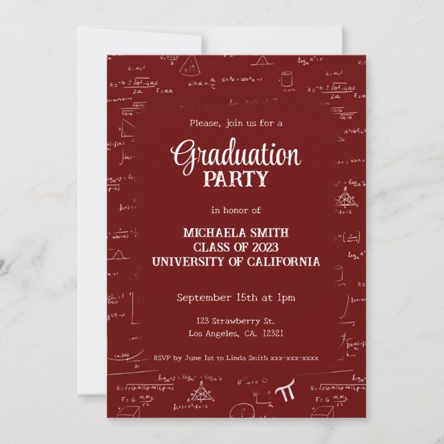 Elegant Maroon Hand-Lettering Math Graduation Inbjudningar (Framsida)