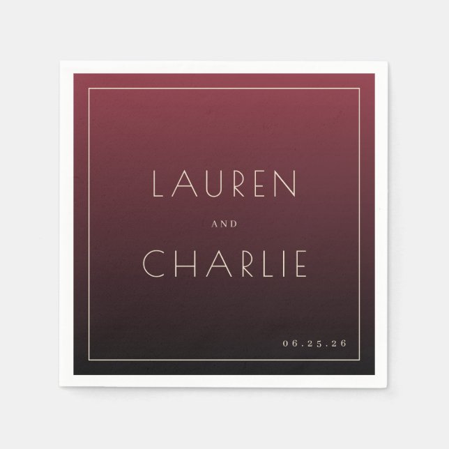 Elegant Maroon Minimalist Names Pappersservett (Framsidan)