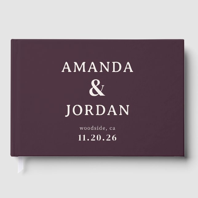 Elegant Maroon Minimalist Typografi Gästböcker (Framsida)