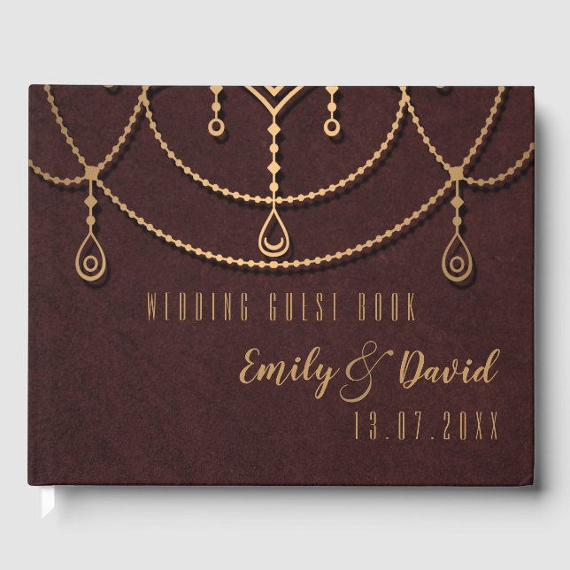Elegant Maroon Red Indian Traditional Design Gästböcker (Framsida)