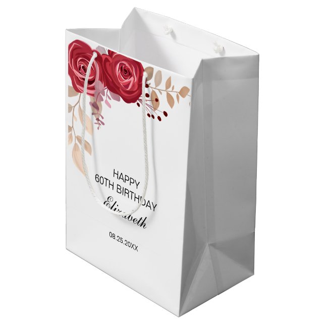 Elegant Maroon Ro Blommigt Greenery Birthday (Baksidan Vinklad)