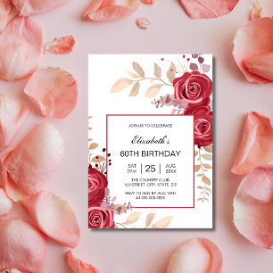 Elegant Maroon Ro Blommigt Greenery Birthday Inbjudningar