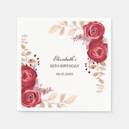 Elegant Maroon Ro Blommigt Greenery Birthday Pappersservett