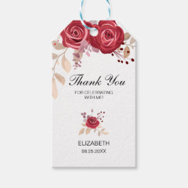 Elegant Maroon Ro Blommigt Greenery Birthday Presentetikett