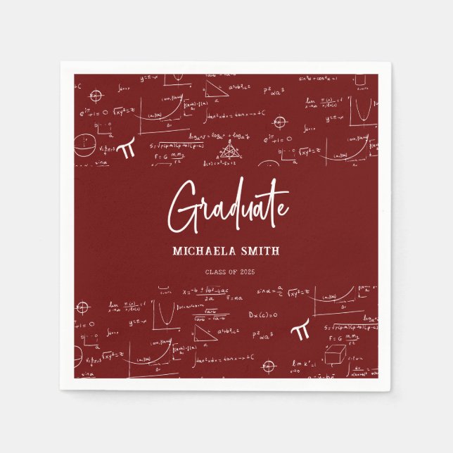 Elegant Maroon Script Math Graduate Napkins Pappersservett (Framsidan)
