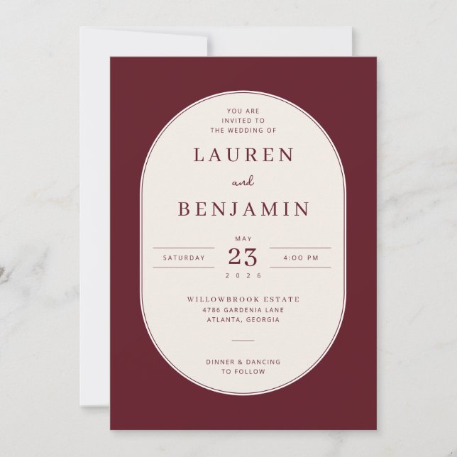 Elegant Maroon Serif Wedding Invitation Inbjudningar (Framsida)