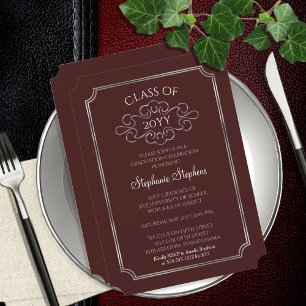 Elegant Maroon Silver College Graduation Party Inbjudningar