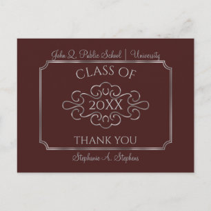 Elegant Maroon Silver College Graduation Tack Vykort