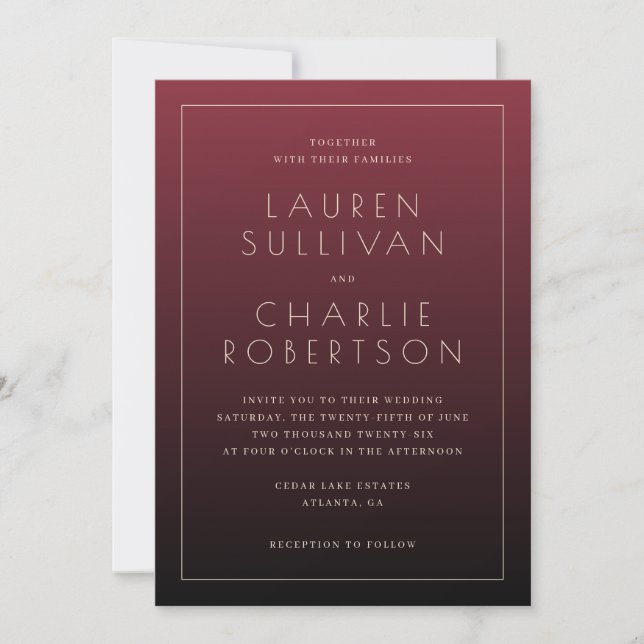 Elegant Maroon Wedding Invitation Inbjudningar (Framsida)