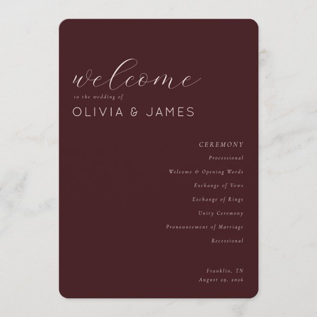 Elegant Maroon Wedding Schedule Program (Framsida)