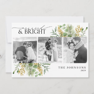 Elegant Married & Bright Guld Black & White Photo Julkort