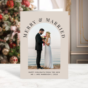 Elegant Married Merry Arch Photo Taupe-jul Helgkort