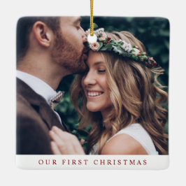 Elegant Married & Merry Newlywed Photo Christmas Julgransprydnad Keramik