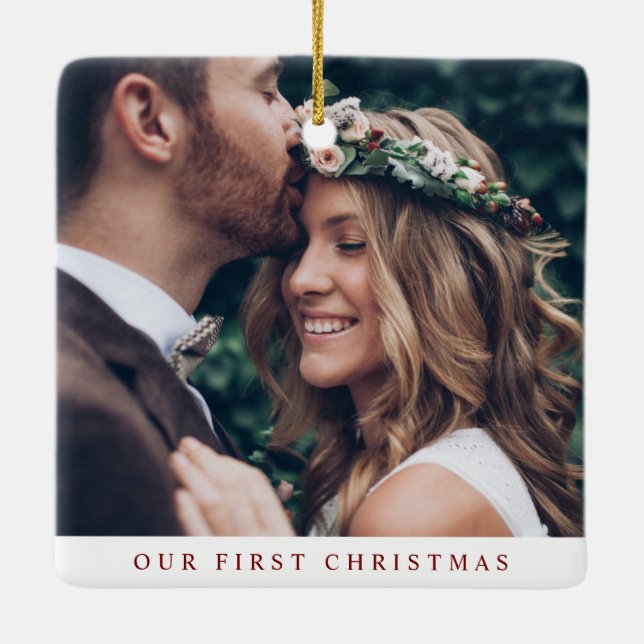 Elegant Married & Merry Newlywed Photo Christmas Julgransprydnad Keramik (Baksida)