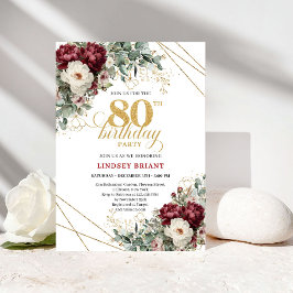 Elegant Marsala Floral Greenery 80th Birthday Inbjudningar