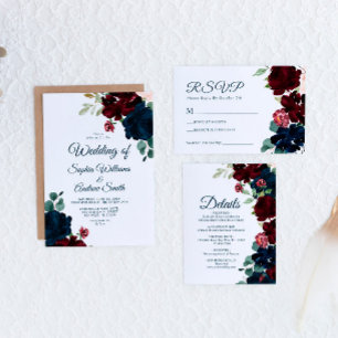 Elegant Marsala & Flowers Rustic Bröllop Inbjudningar