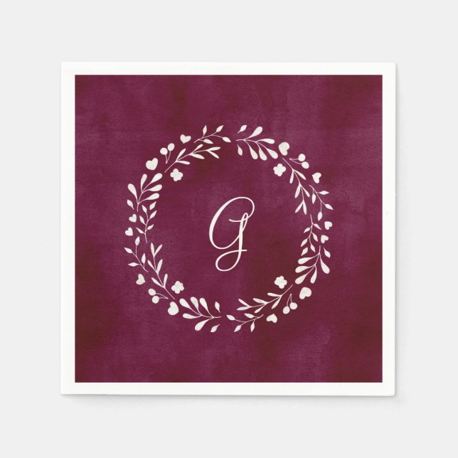 Elegant Marsala | Monogram med andedräkt Pappersservett (Framsidan)