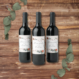 Elegant Marsala Peach Botanical Garden Vinflaska Etikett