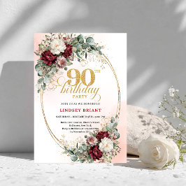 Elegant Marsala Peonies Eucalyptus 90th Birthday  Inbjudningar