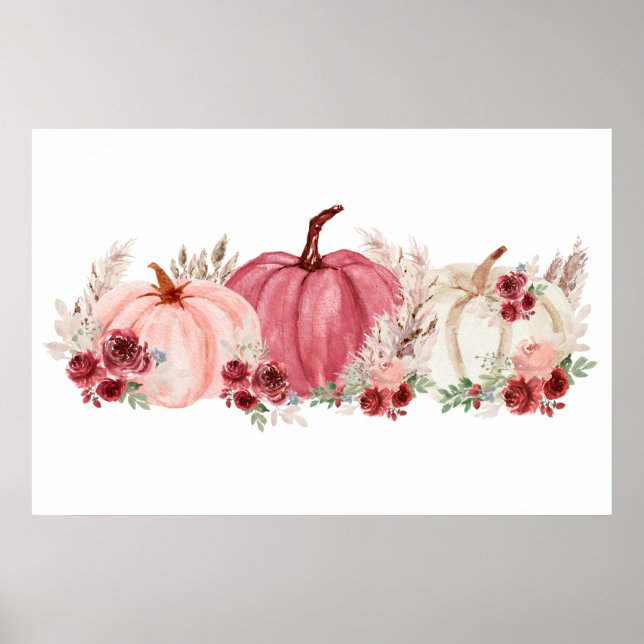 Elegant Marsala Rosa Burgundy Fall Pumpkins Poster (Framsidan)