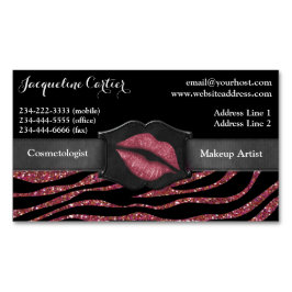 Elegant Marsala Zebra Glitter Kiss Cosmetolog Visitkortmagnet