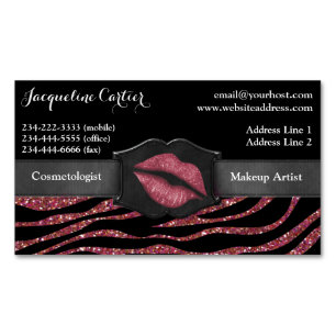 Elegant Marsala Zebra Glitter Kiss Cosmetolog Visitkortmagnet